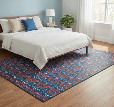 Alfombra vinílica dormitorio diseño floral fondo azul - TenVinilo