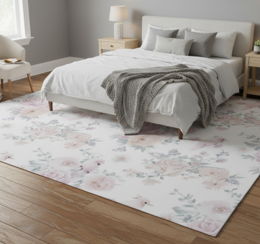 Alfombra vinílica dormitorio diseño floral gris elegante - TenVinilo