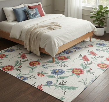 Alfombra vinílica dormitorio diseño flores retro - TenVinilo
