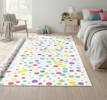 Alfombra vinílica dormitorio estampado de lunares coloridos - TenVinilo
