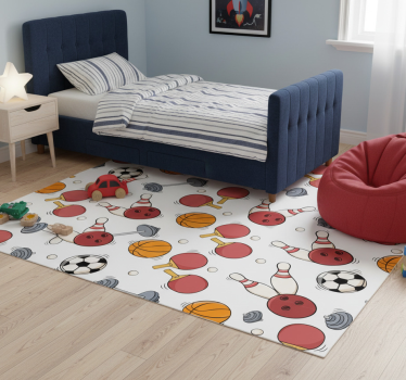 Alfombra vinílica dormitorio estilo doodle de deporte - TenVinilo