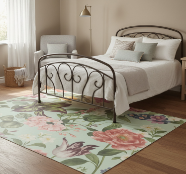Alfombra vinílica dormitorio floral colorido de primavera - TenVinilo
