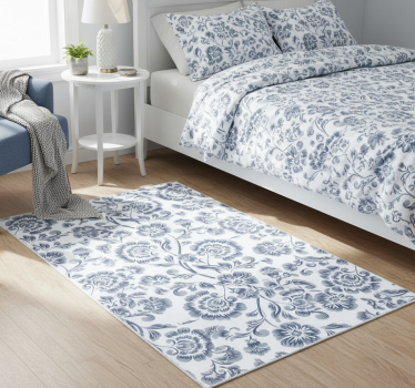 Alfombra vinílica dormitorio flores azules grandmillenial - TenVinilo