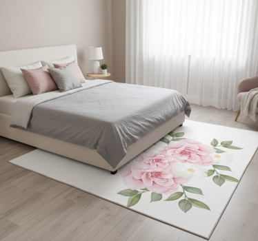 Alfombra vinílica dormitorio flores elegantes en rosa - TenVinilo