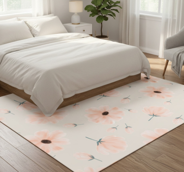 Alfombra vinílica dormitorio flores grandes acuarela beige - TenVinilo