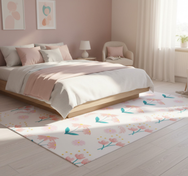Alfombra vinílica dormitorio flores y puntos pasteles - TenVinilo