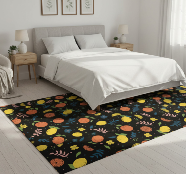 Alfombra vinílica dormitorio frutas cítricas con hojas - TenVinilo