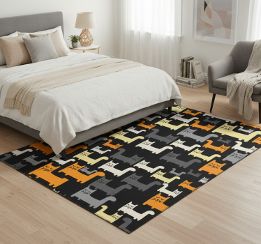 Alfombra vinílica dormitorio gatos geométricos coloridos - TenVinilo