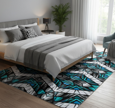 Alfombra vinílica dormitorio graffiti negro azul y blanco - TenVinilo