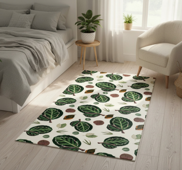 Alfombra vinílica dormitorio hojas de maranta verde roja - TenVinilo