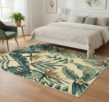 Alfombra vinílica dormitorio hojas tropicales - TenVinilo
