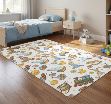 Alfombra vinílica dormitorio juguetes de madera y oso - TenVinilo