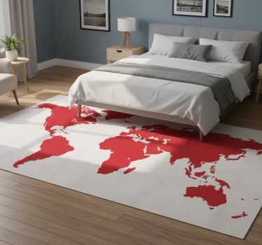 Alfombra vinílica dormitorio mapa mundial líneas rojas - TenVinilo