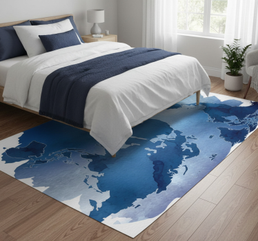 Alfombra vinílica dormitorio mapamundi acuarela azul - TenVinilo