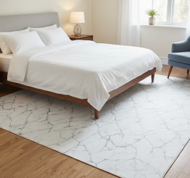 Alfombra vinílica dormitorio mármol blanco agrietado - TenVinilo