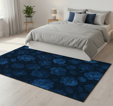 Alfombra vinílica dormitorio motivo floral azul oscuro - TenVinilo