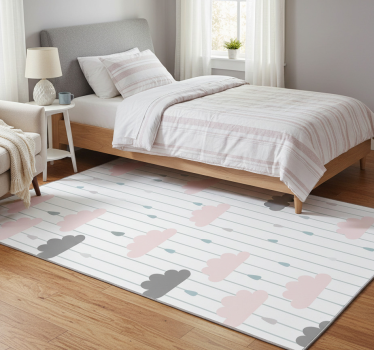 Alfombra vinílica dormitorio nubes rosas y grises - TenVinilo