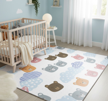 Alfombra vinílica dormitorio oso minimalista fondo blanco - TenVinilo