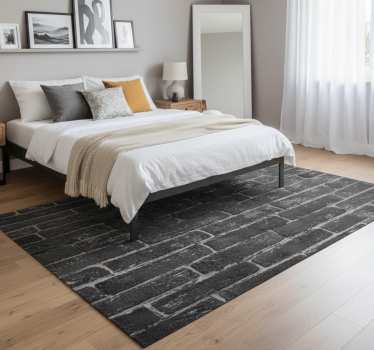 Alfombra vinílica dormitorio pared gris de ladrillos - TenVinilo