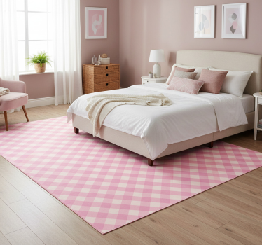 Alfombra vinílica dormitorio patrón a cuadros rosa - TenVinilo