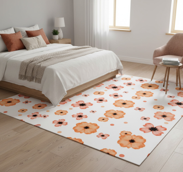 Alfombra vinílica dormitorio patrón acuarela naranja y rosa - TenVinilo