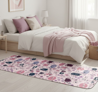 Alfombra vinílica dormitorio patrón de gatos rosas - TenVinilo