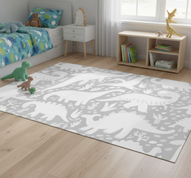 Alfombra vinílica dormitorio patrón dinosaurio blanco - TenVinilo