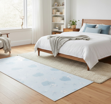Alfombra vinílica dormitorio patrón floral azul 80's - TenVinilo