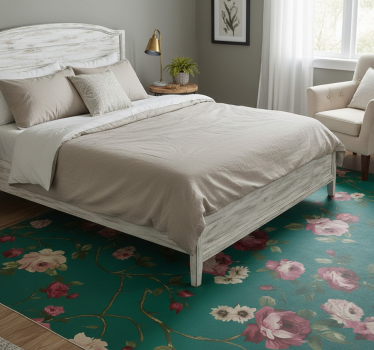 Alfombra vinílica dormitorio patrón flores pintadas - TenVinilo