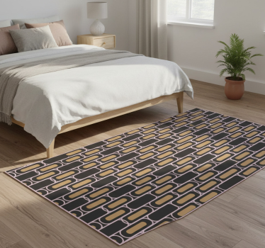 Alfombra vinílica dormitorio patrón geométrico rosa y marrón - TenVinilo
