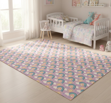 Alfombra vinílica dormitorio patrón lindo con sol y arcoíris - TenVinilo