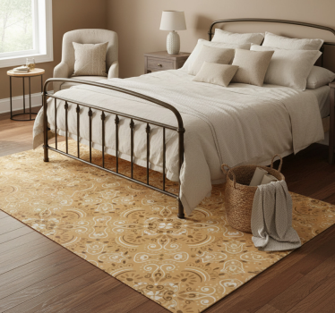Alfombra vinílica dormitorio patrón ornamental vintage beige - TenVinilo