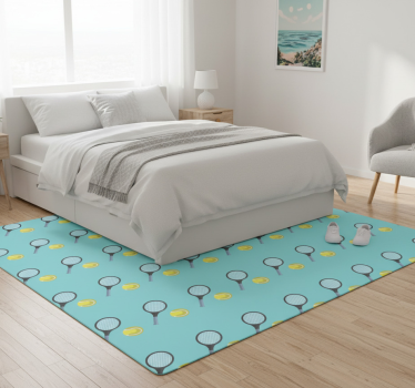 Alfombra vinílica dormitorio patrón raquetas y pelotas - TenVinilo