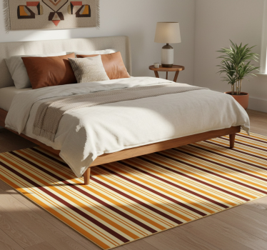 Alfombra vinílica dormitorio patrón retro naranja y marrón - TenVinilo