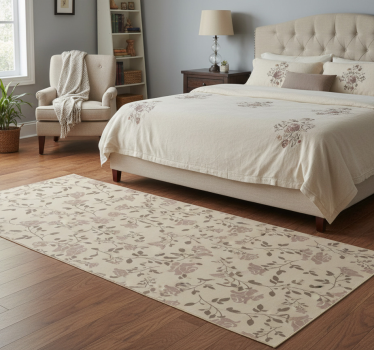 Alfombra vinílica dormitorio patrón rosa vintage marrón - TenVinilo