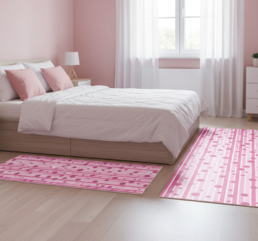 Alfombra vinílica dormitorio patrón vertical rosa y blanco - TenVinilo
