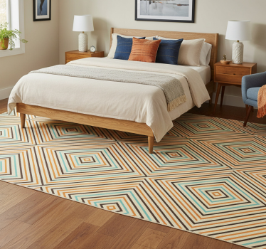 Alfombra vinílica dormitorio patrón vintage naranja y azul - TenVinilo