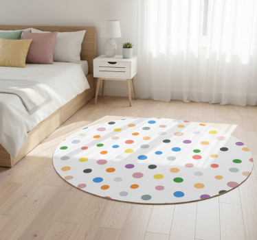 Alfombra vinílica dormitorio puntos de colores sobre blanco - TenVinilo