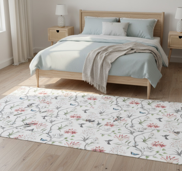Alfombra vinílica dormitorio ramas de flores y mariposas - TenVinilo