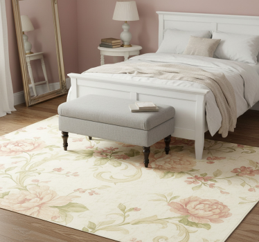 Alfombra vinílica dormitorio rosa vintage floral - TenVinilo