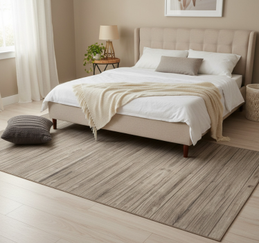 Alfombra vinílica dormitorio tablones de madera gris rústica - TenVinilo
