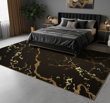 Alfombra vinílica dormitorio textura mármol negro oro - TenVinilo