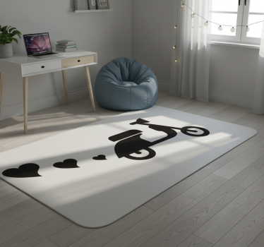 Alfombra vinílica dormitorio moto y corazones - TenVinilo