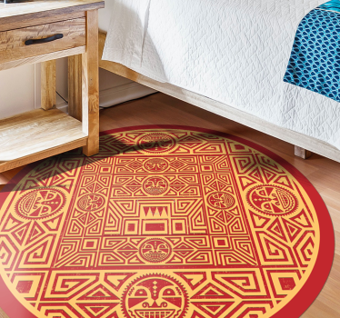 Alfombra vinílica étnica redonda étnica roja y - TenVinilo