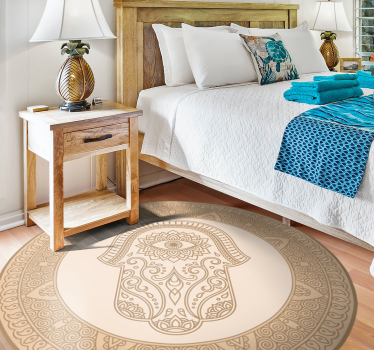 Alfombra vinílica étnica Mandala beige mano de fatima - TenVinilo