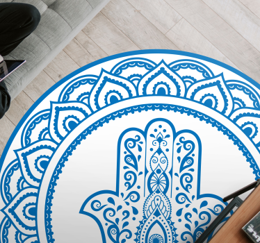Alfombra vinílica étnica Mano azul y blanca de fatima - TenVinilo