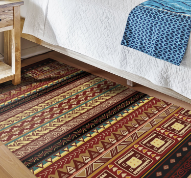 Alfombra vinílica dormitorio rayas con patrón étnico - TenVinilo
