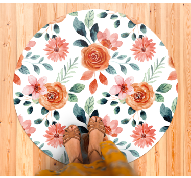 Alfombra vinílica recibidor círculo floral en flor - TenVinilo