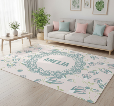 Alfombra vinílica flores hojas y nombre - TenVinilo