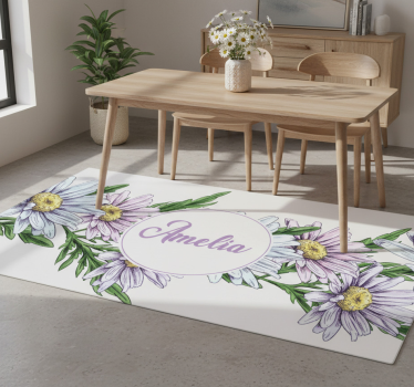 Alfombra vinílica flores diseño de margaritas con nombre - TenVinilo